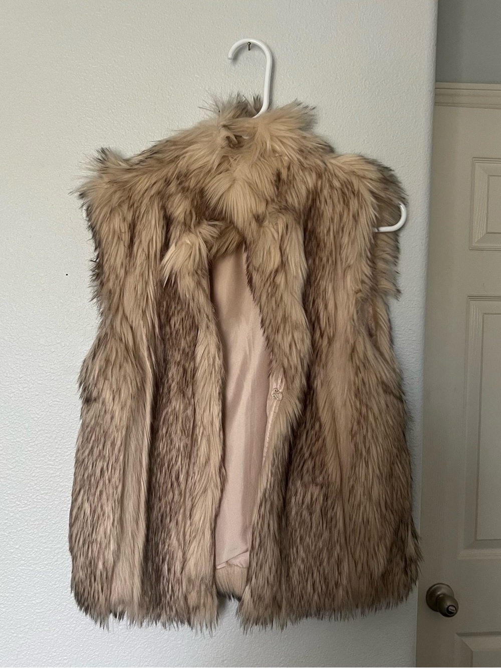 Topshop Neutral Faux Fur Vest in Taupe
